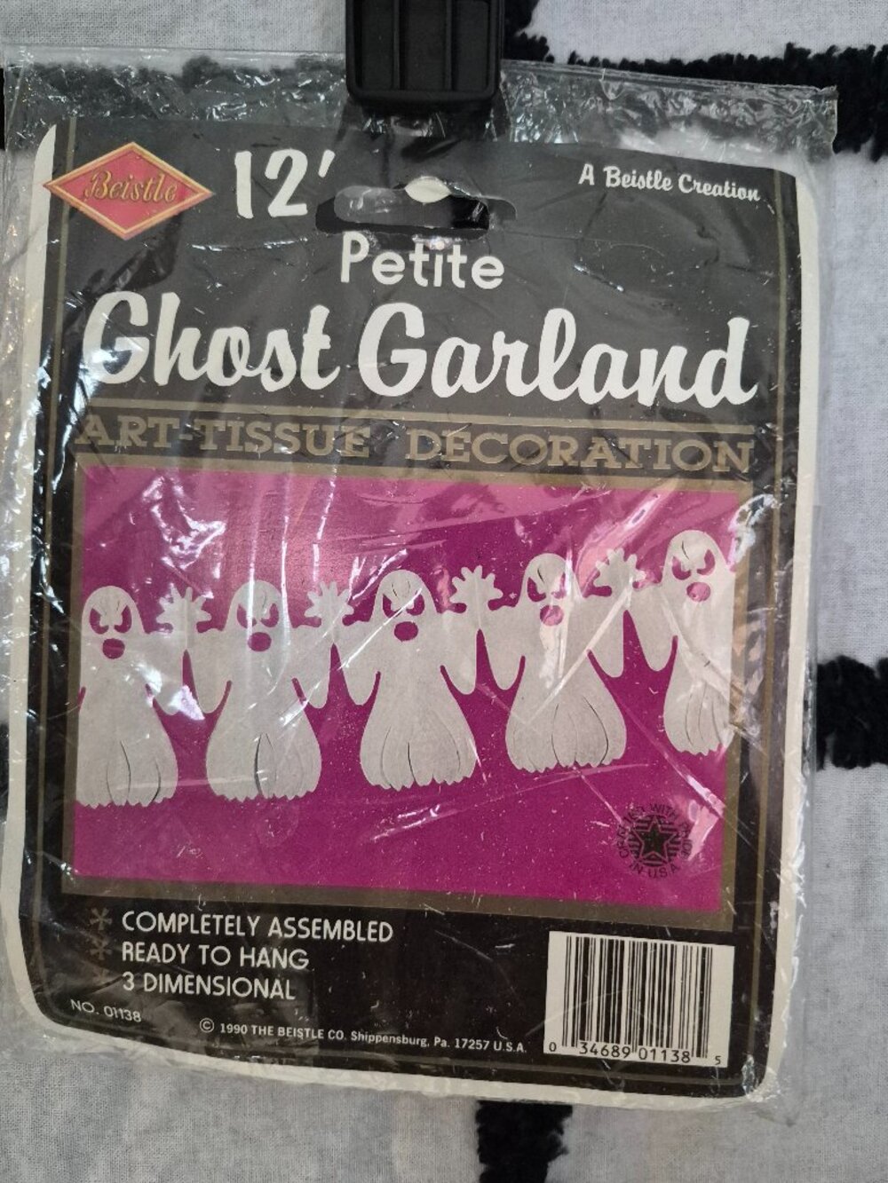 Vintage 1990 Beistle 12' Tissue Paper Ghost Garland